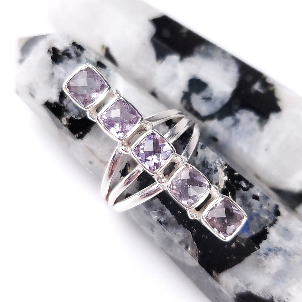 🎉HP~12/19🎉 Sterling Silver 5 Stone Checkerboard Kunzite Crawler Ring Size 9
